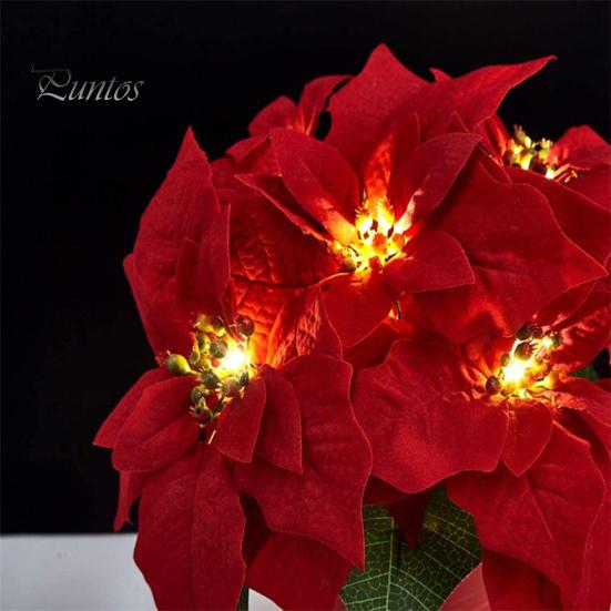 Red Flower Hanging Lights Christmas Poinsettia String Lights, 200/300cm Green Floral Garland, Battery/USB Fireplace Garland Lighting Operated