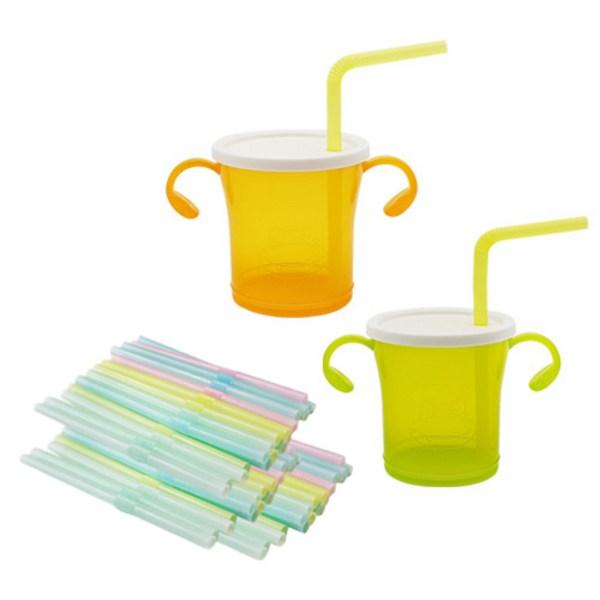 Agapura 3WAY Straw Cup 180ml X 2p + Straw Random Delivery 100p, Green, Orange, 1 Set