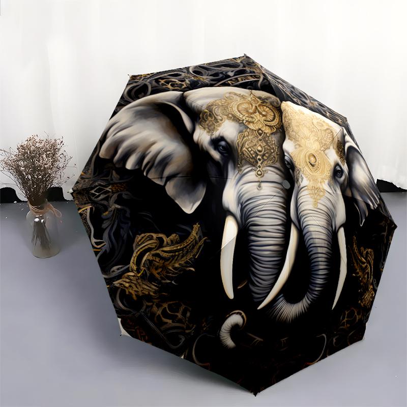 1 шт. Автоматический складной зонт - с рисунком слона, Портативный и складной дизайн с 8 спицами, Рождественские и Новогодние подарки