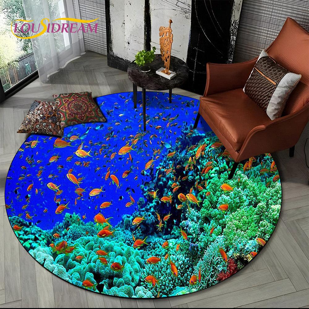 3D морское дно, подводный мир, дельфин, черепаха, круглый коврик, ковер для гостиной, спальни, диван, декор для игровой комнаты, нескользящий напольный коврик