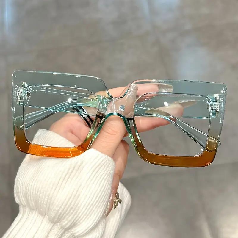 Large Square Frame Clear Lens Glasses Color Block Fashion Decorative Glasses Computer Spectacles For Women Men