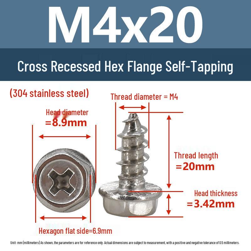 Винты самонарезающие из нержавеющей стали Yigu с крестообразным шлицем и шестигранной головкой с шайбой, противоскользящие, с острым концом, M3-M6