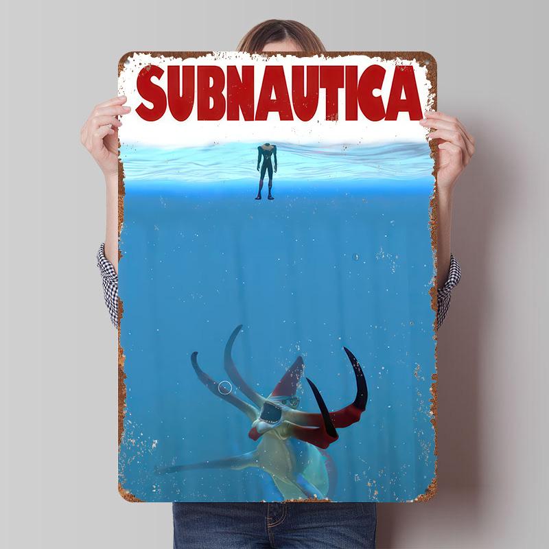 Subnautica Игровой Жестяной Плакат Индивидуальное Настенное Искусство Винтажные Ретро Металлические Знаки для Мужской Комнаты Игрока Декор Стены