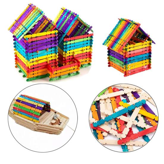 50Pcs/Set Creative Handicraft Making Ice Cream Stick DIY Natural Wood Ice Pop Stick Craft Tools