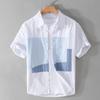 Men's Japanese-Style Summer Color-Block Short-Sleeve Cotton Shirt
