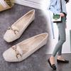 Trendy Brand Size Leather Single Shoes Women's Flat-soled Versatile Doudou Shoes Square Head Soft Leather Soft Sole Casual Loafers 43 Ladyshoes