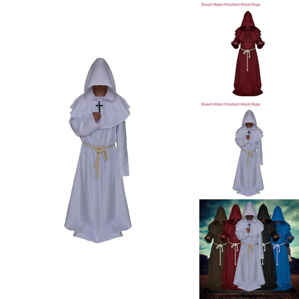 Средневековый Костюм Монаха Волшебника Жреца Комплект с Мантией и Шалью Для Косплей Мероприятий и Хэллоуина