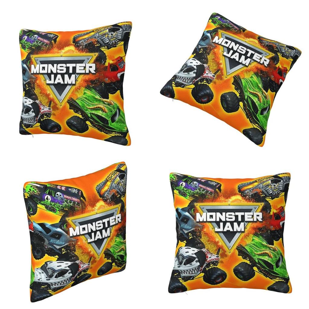 Classic Monster Jam Truck Pattern Square Pillowcase Cushion Cover Pillow Case Throw Pillow Cover for Home Sofa Living Room