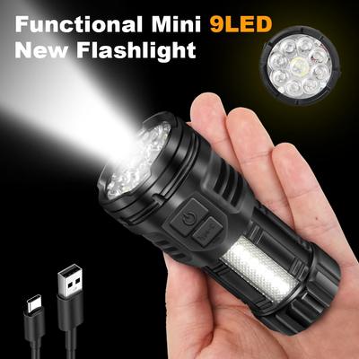 9LED Мощный светодиодный фонарик TYPE-C Зарядка Ручной фонарь с COB подсветкой Портативный светодиодный фонарик для дома, для улицы, для экстренных ситуаций