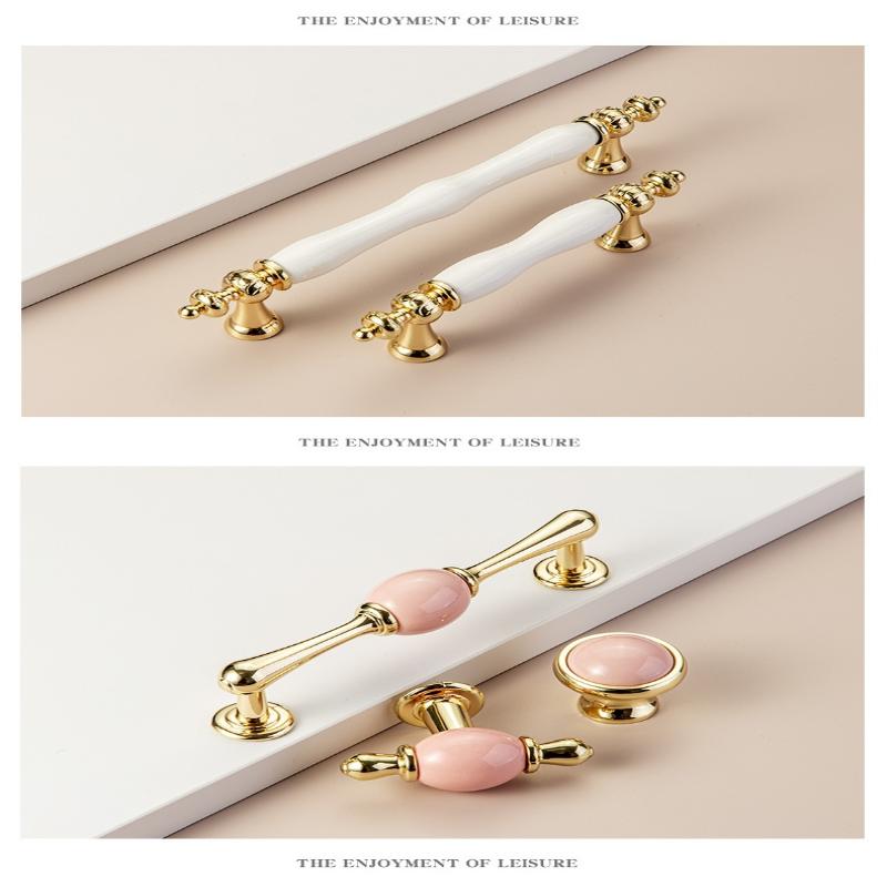 Modern Colored Ceramic Furniture Handle Golden Wardrobe Cabinet Handles Closet Door Knob Dressing Table And Drawer Pull Hardware