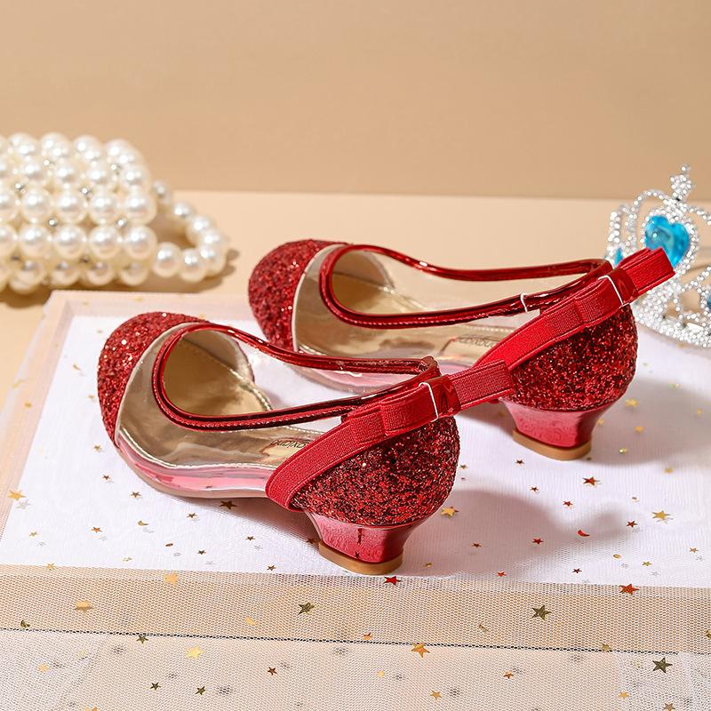 New girls' high-heeled leather shoes, children's shoes for performances and fashion shows, soft-soled flats, preppy style, elegant princess shoes