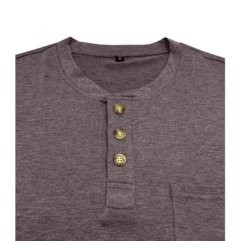 Мужская летняя однотонная футболка с коротким рукавом Henley - европейский и американский стиль