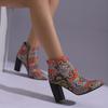 Women's High-heeled Short Boots Autumn and Winter New Thick-heeled Printed Large-size Short Boots