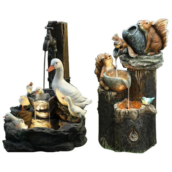 Animal Statue Cute Luminous Solar Powered Cascading Freestanding LED Squirrel Figurine Duck Decor Garden