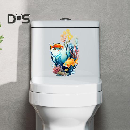 Наклейка на унитаз с морскими животными, съемная самоклеящаяся водонепроницаемая наклейка из ПВХ для гостиной, настенное искусство, подводный мир, украшение для крышки унитаза для ванной комнаты.