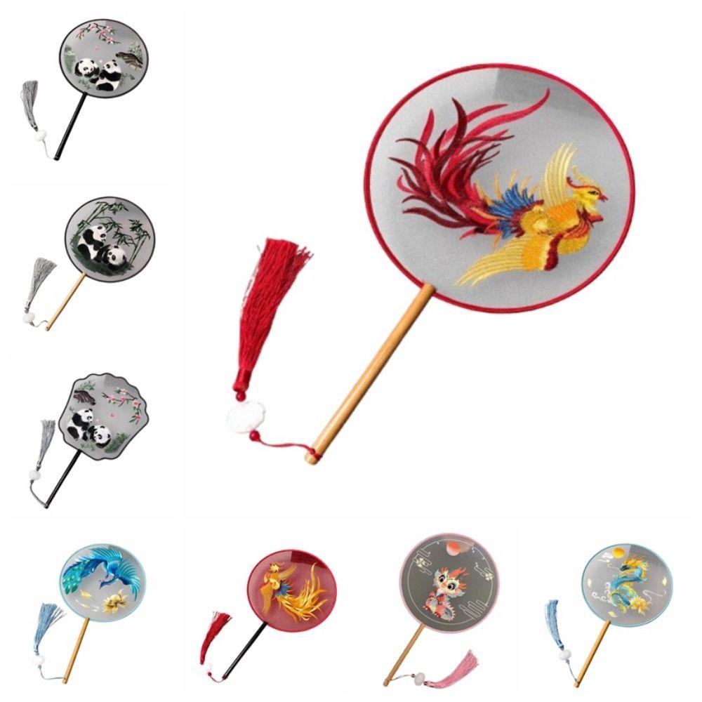 Creative Embroidered Silk Fan Cute Panda Embroidery Round Fan  Home Decorations