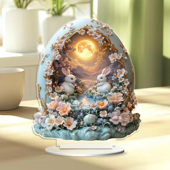 Easter Bunny Table Acrylic Desktop Ornament Spring Bunny Egg Sign 2D Flat Tabletop Centerpiece