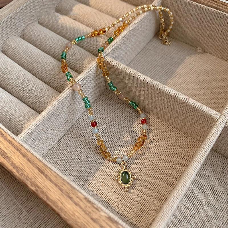Hot Colorful Beads Link Chain Necklace for Women Vintage Gold Color Enamel Crystal Beads Chokers Chic Summer Fine Jewelry Gifts