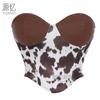 Women S Retro Cow Print Pu Leather Paneled Corset Bustier Slimming Shapewear