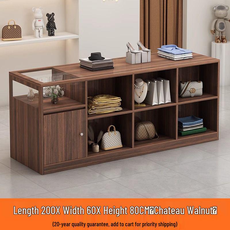 Retro Cash Register Island Counter Bar Table & Glass Display Case for Women's Clothing & Jewelry Store