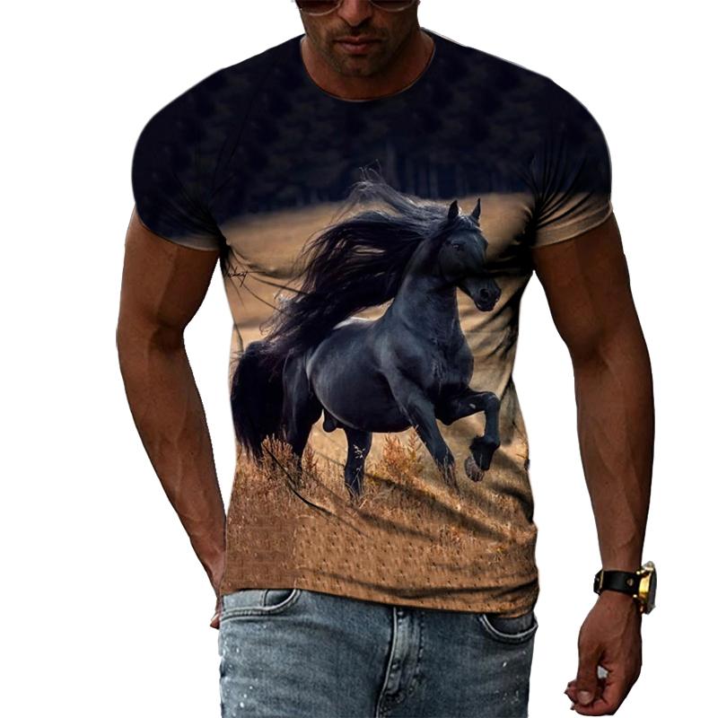 Летние футболки с оригинальным дизайном в виде животных и лошадей, мужские модные индивидуальные футболки в стиле хип-хоп с 3D принтом в стиле Харадзюку и короткими рукавами