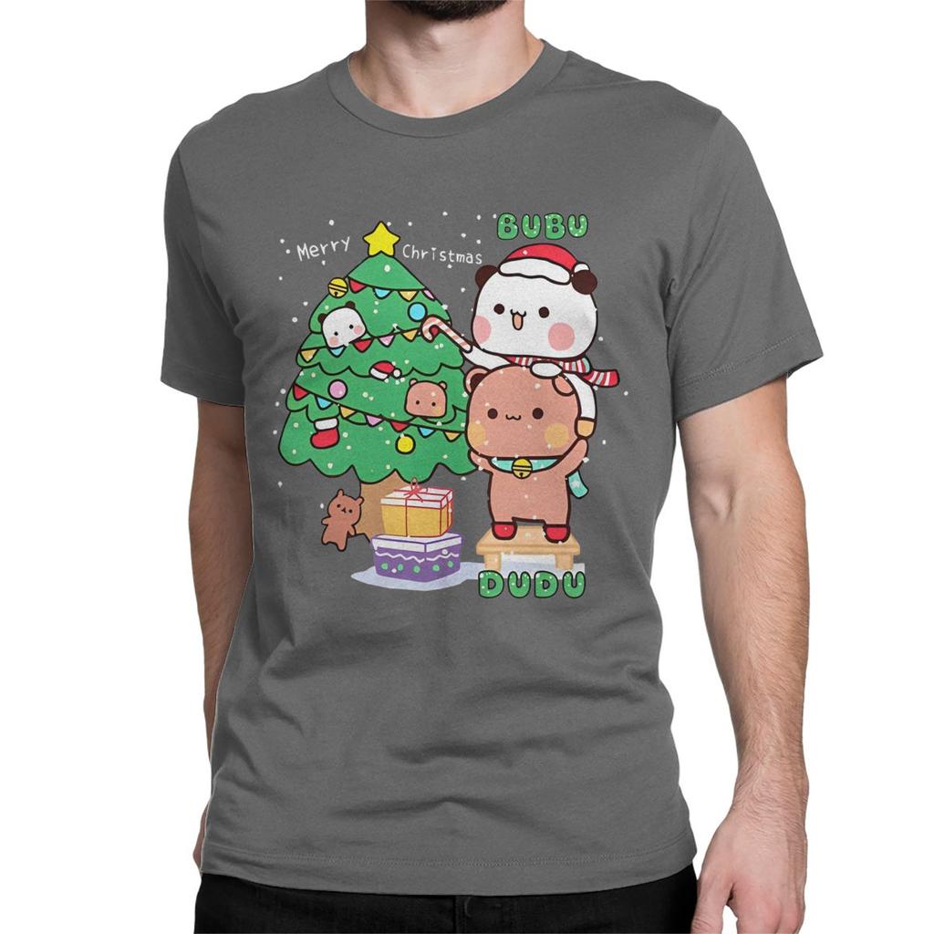 Bubu Dudu Рождественская Панда Пара Мужская Женская Футболка Милые Рождественские Хипстерские Футболки Футболка с Круглым Вырезом Чистый Хлопок Подарок на День Рождения Одежда