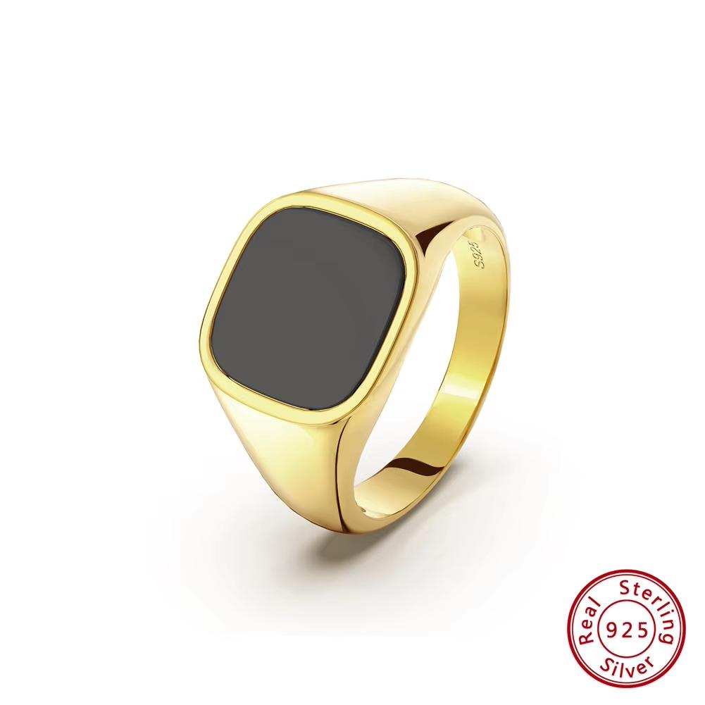 ORSA JEWELS Классические простые мужские кольца из стерлингового серебра 925 пробы, 18K золотое покрытие, минималистичные турецкие кольца с черным агатом, ювелирные изделия NMR01
