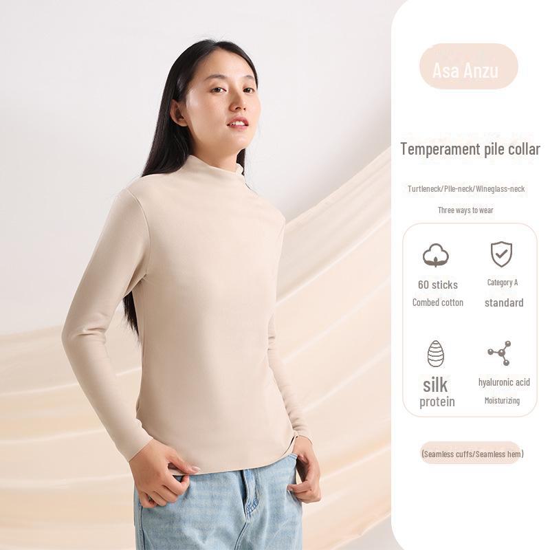 Women's High-Collar German Velvet Long-Sleeve Top: Slim Fit, Heat-Generating, Hyaluronic Acid-Enhanced, Perfect for Autumn and Winter.