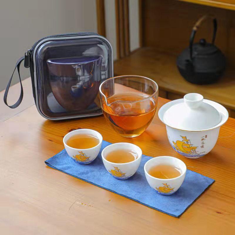 Керамический чайник Гайвань с 3 чашками Чайный сервиз для дома и офиса Портативный дорожный чайный сервиз Питьевая утварь