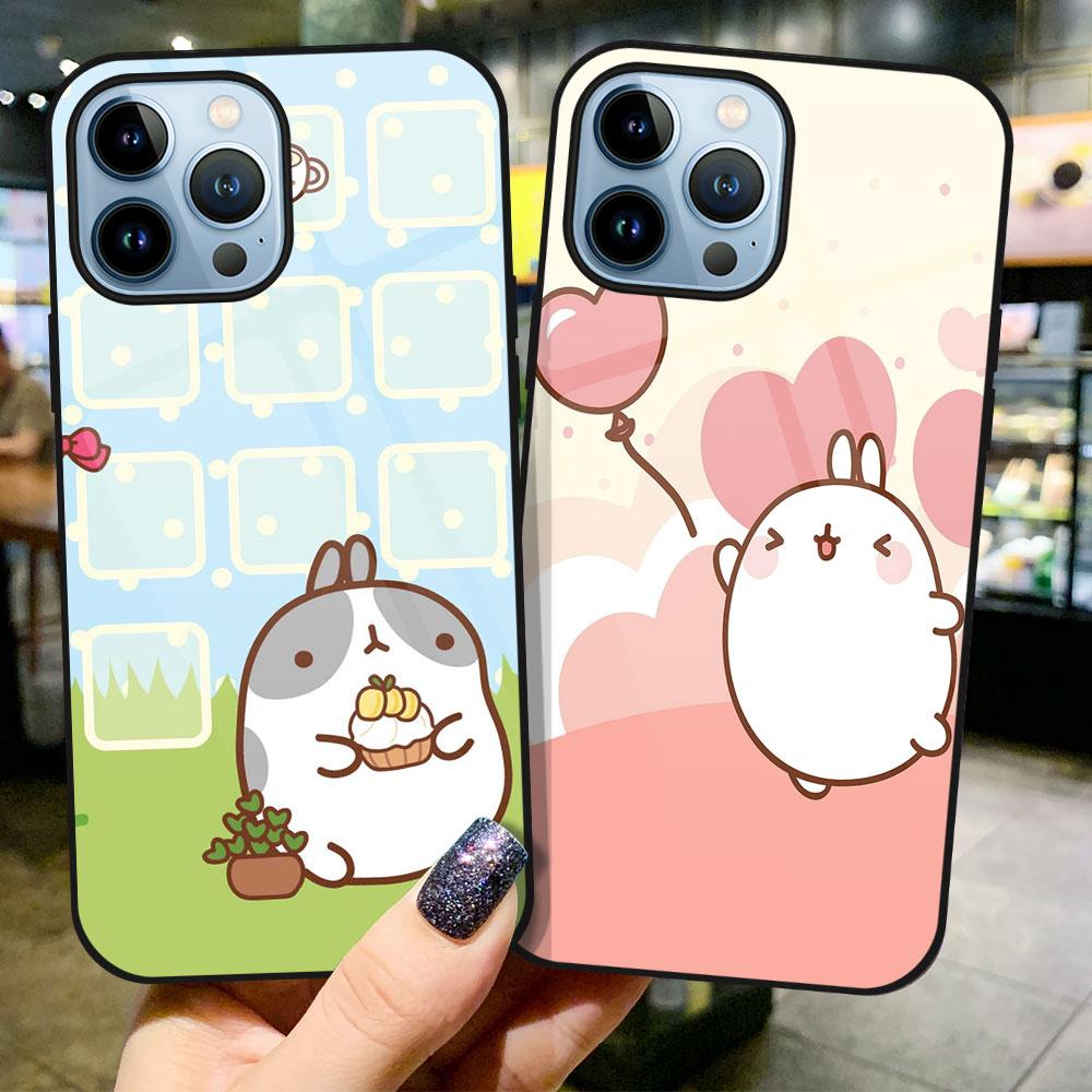 Стеклянный чехол с милым кроликом из мультфильма для Iphone 13 14 12 Pro Max Mini Xs Xr X, чехол для Iphone 7 8 6s Plus Se 2022 11, чехол