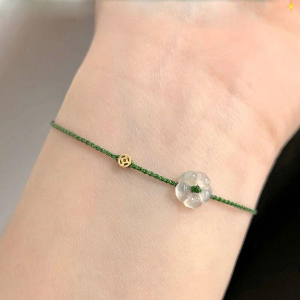 Милый браслет Lucky Rope, цветочный плетеный браслет из веревки, регулируемое кольцо из монет и веревки, сплетенное вручную