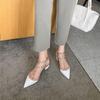 Spring New Rivet Middle Heel Shoes Women's Strap Buckle Thick Heel Sexy Willow Pointed Sandals Women's Shoes
