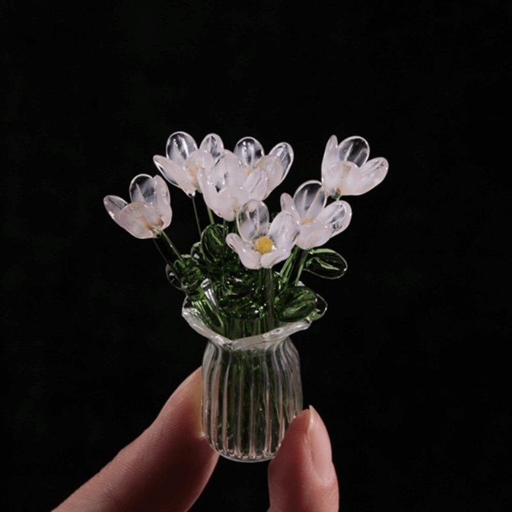 Simulation Flower Glass Flower Decor Lovely Glass Flower Bouquet for Home Room Decoration