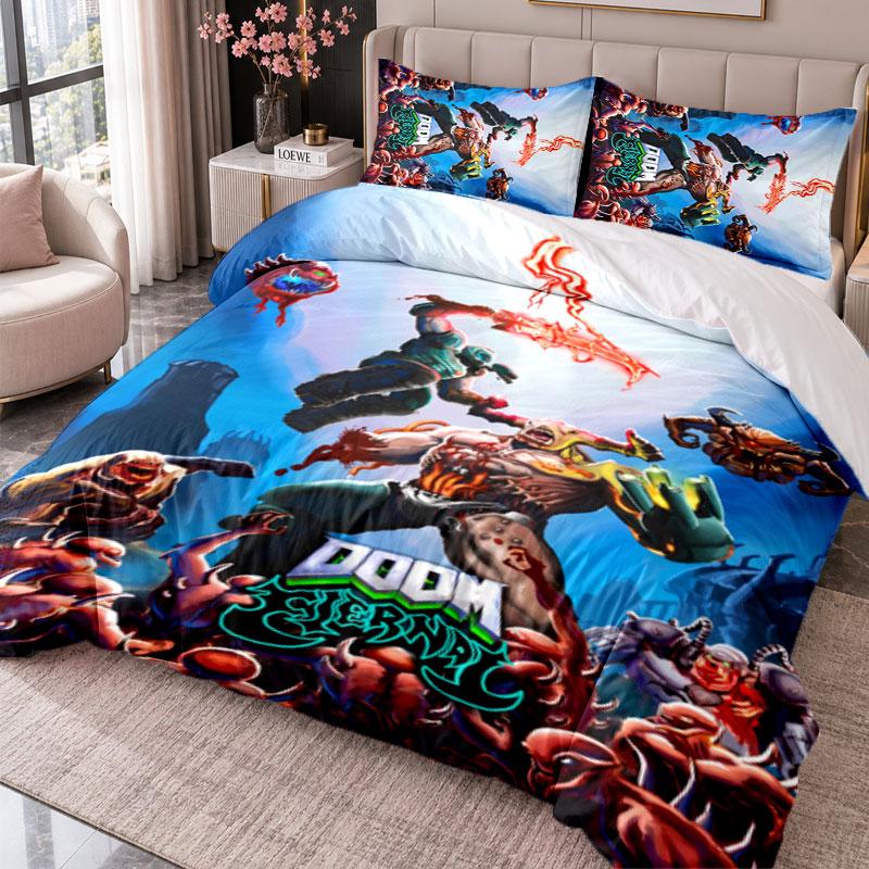 DOOM 3Pcs Bedding Set Duvet Cover With Two Pillowcases For Bedroom Home Decoration