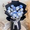 Crushed Ice Blue Preserved Rose Bouquet Soap Flower for Boyfriend's Birthday or Valentine's Day.