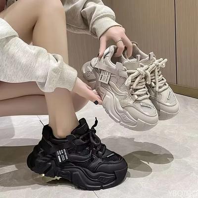 Трендовые кроссовки на толстой подошве для улицы, женские спортивные туфли, увеличивающие рост, повседневная спортивная обувь, показывающие маленькую ногу, кроссовки на платформе