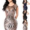 Sexy Women Short Sleeve O Neck Sequins See Through Cocktail Bodycon Mini Dress