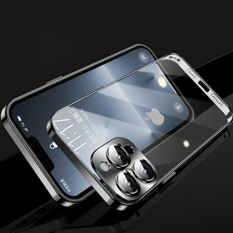 Роскошный чехол для телефона с металлическим каркасом для iPhone 14 13 12 Pro Max, стеклянная крышка с полным объективом, прозрачная задняя крышка