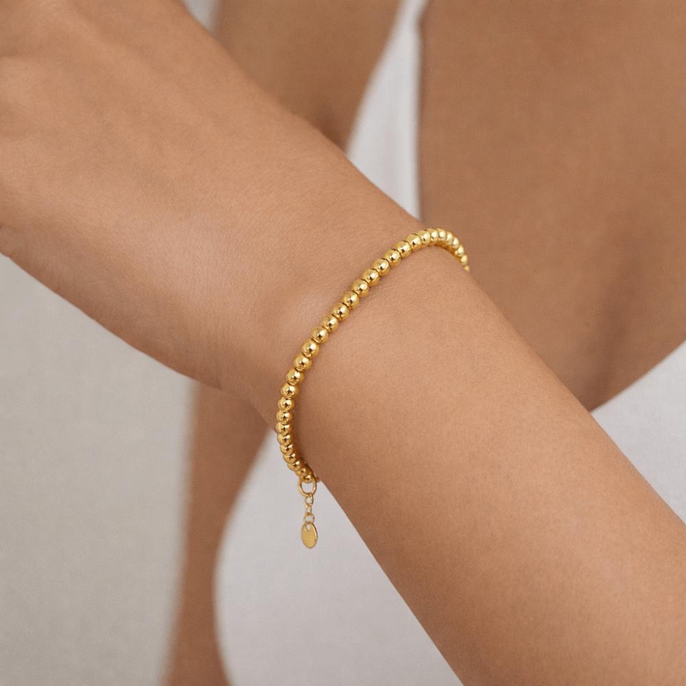 Round Gold-plated Necklace Oriental Charm Golden Hand Chain Aesthetic Bead Bracelet Couple
