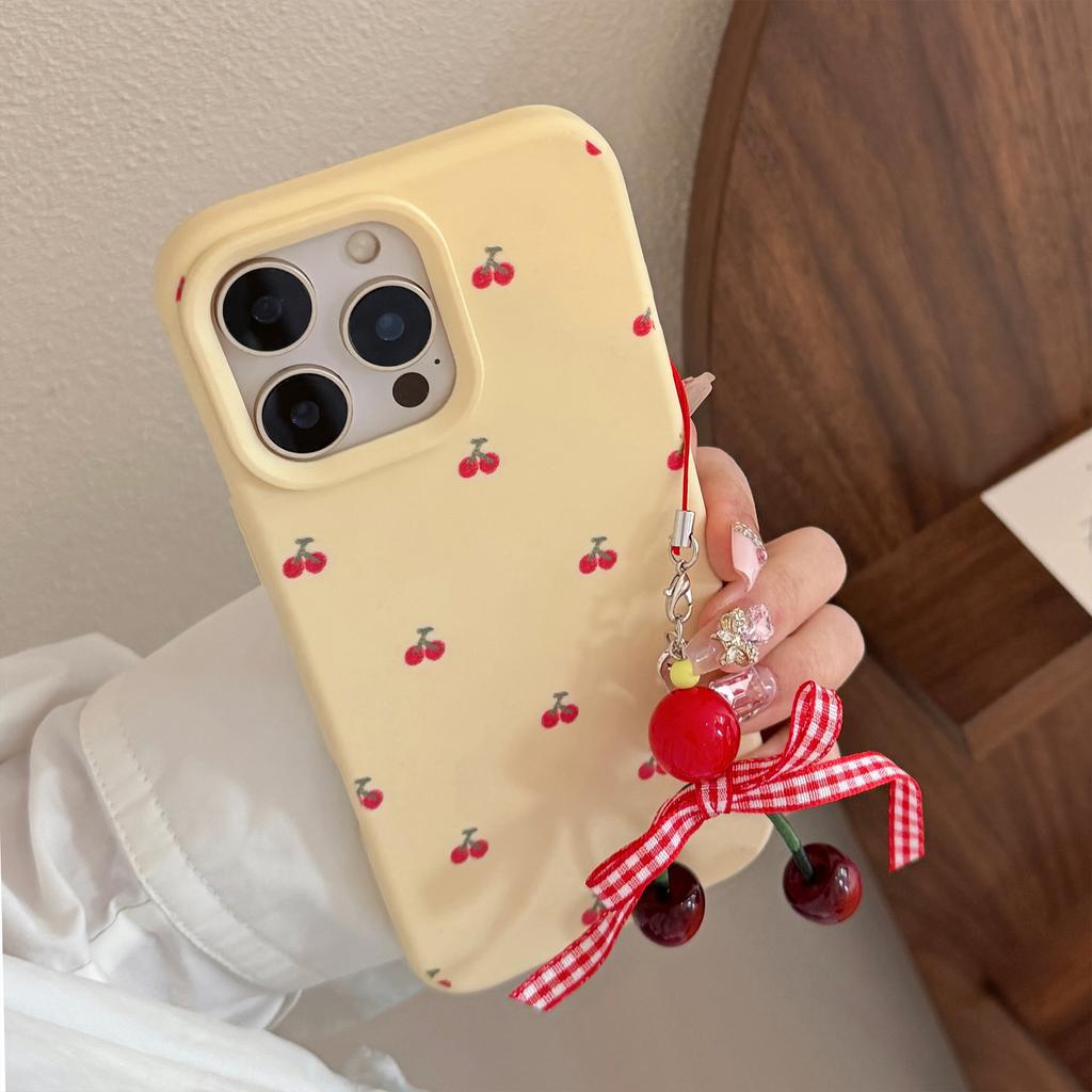Ins Cherry Pendant for Apple 17 Phone Case 15Pro Max Cute Girl for IPhone 14 All Inclusive 13