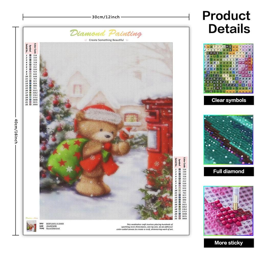 Зимний комплект алмазной живописи, Рождественская Снежная Алмазная мозаика, мультяшный медведь, вышивка, Настенный декор, подарок 30x40 см/12x16 дюймов