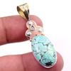 Natural Tibetan Turquoise Gemstone 925 Solid Silver Two Tone Pendant 1.75'' J3r02