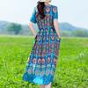Женское длинное платье больших размеров, летнее платье с коротким рукавом и винтажным принтом для женщин