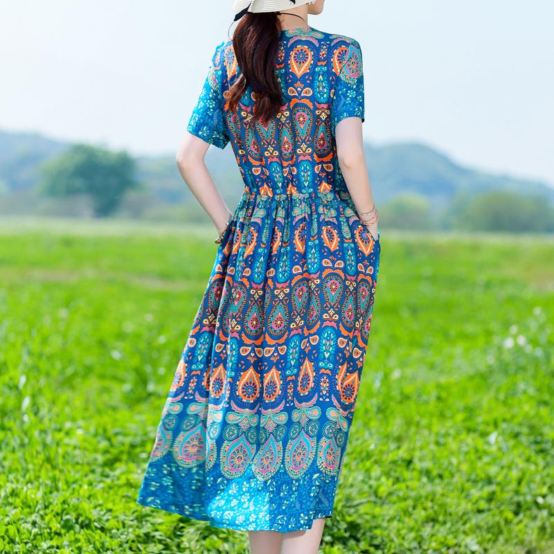 Женское длинное платье больших размеров, летнее платье с коротким рукавом и винтажным принтом для женщин