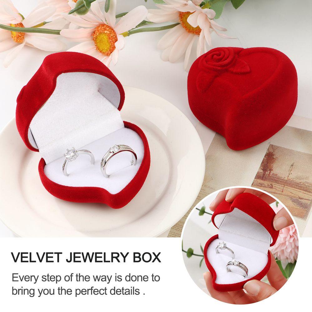 Durable Wedding Exquisite Red Rose Ring Display Box Velvet Jewelry Box Double Ring Storage Box