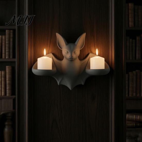 Жуткое настенное украшение, готический подсвечник-летучая мышь, 3D-печатный двойной настенный подсвечник с декором для комнаты, 2 электронные свечи, темный стиль, Хэллоуин