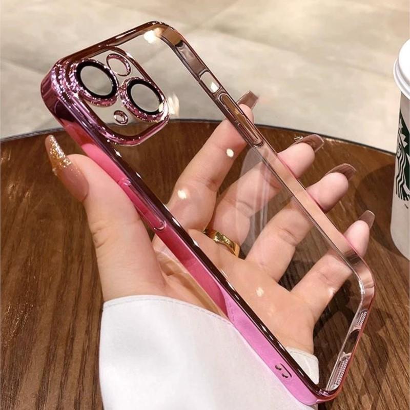 Luxury Plating Transparent Soft Silicone Case for iPhone 15 14 Plus 13 12 Mini 11 Pro X XR XS Max 7 8 SE Camera Protection Cover