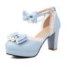 Fashion Spring Pearl Ankle Strap Women High Heels Mary Jane Pumps Party Wedding Cosplay White Pink Bow Princess High-heeled Lolita Shoes