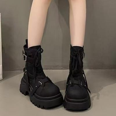 Ботинки мартин женские осенние новые универсальные комбинированные тканевые толстоподошвенные ботинки-маффины на ремешке, ботинки-локомотивы, маленькие короткие ботинки