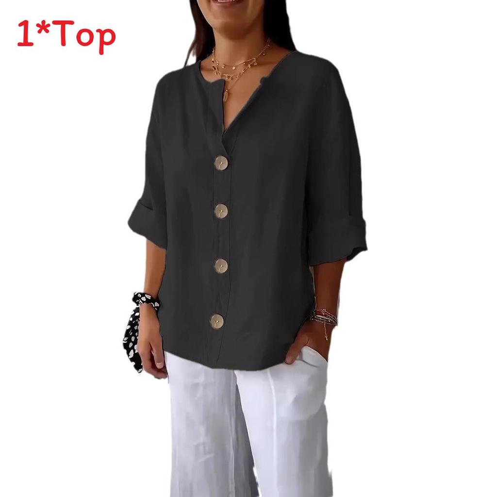 Linen Cotton Buttonup Shirt For Women With Loose Fit And Mandarin Collar For Casual Summer Wear